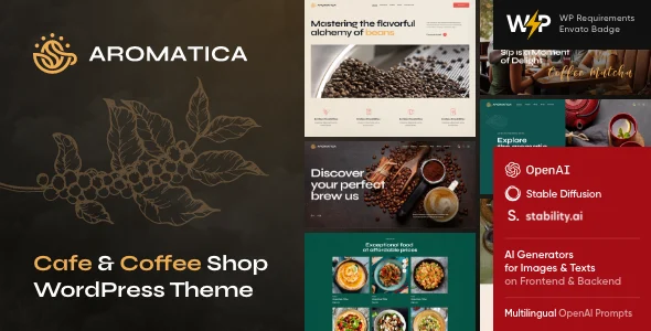 Aromatica - Cafe & Coffee Shop WordPress Theme WordPress theme homepage layout for a artisan bakery food business website