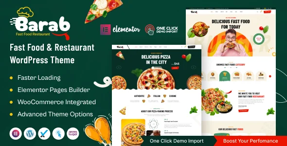 Barab - Fast Food & Restaurant WordPress Theme WordPress theme homepage layout for a bistro food business website