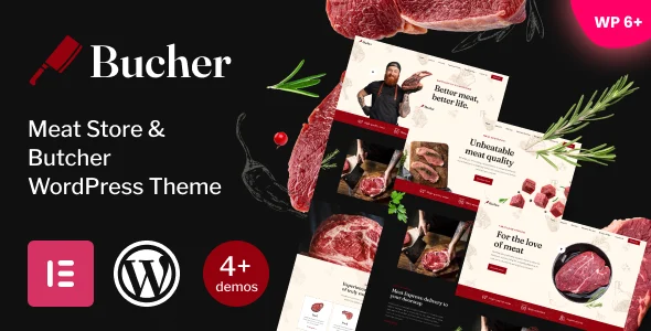 Bucher -  Meat Store & Butcher WordPress Theme WordPress theme homepage layout for a beef food business website