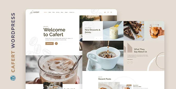 Cafert – Cafe and Restaurant WordPress Theme WordPress theme homepage layout for a bakery food business website