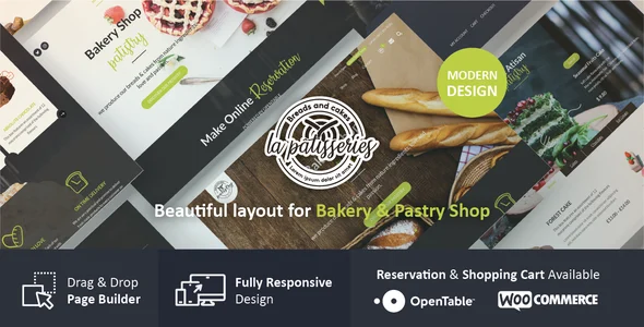 Cake & Bakery WordPress Theme WordPress theme homepage layout for a bakery food business website