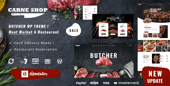 Carne - Butcher & Meat Restaurant WordPress WordPress theme homepage layout for a beef food business website