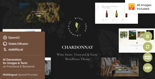Chardonnay - Wine Store & Vineyard WordPress Theme WordPress theme homepage layout for a agriculture food business website