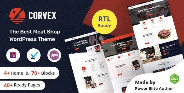 Corvex - Butcher & Meat Shop WordPress Theme + RTL WordPress theme homepage layout for a butcher food business website
