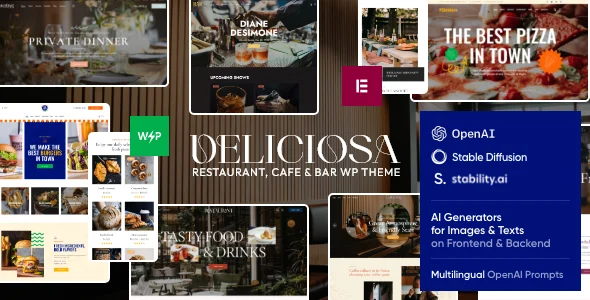 Deliciosa - Restaurant & Cafe WordPress Theme WordPress theme homepage layout for a bakery food business website