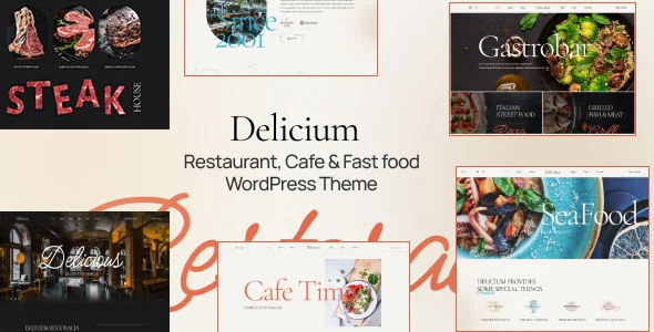 Delicium | Fast Food & Cafe WordPress Theme WordPress theme homepage layout for a bar food business website