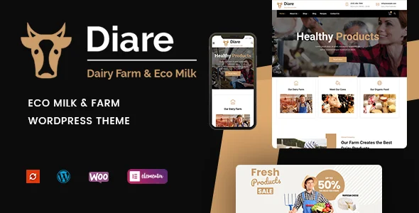 Diare - Eco Milk & Diary Farm WordPress Theme WordPress theme homepage layout for a agriculture food business website