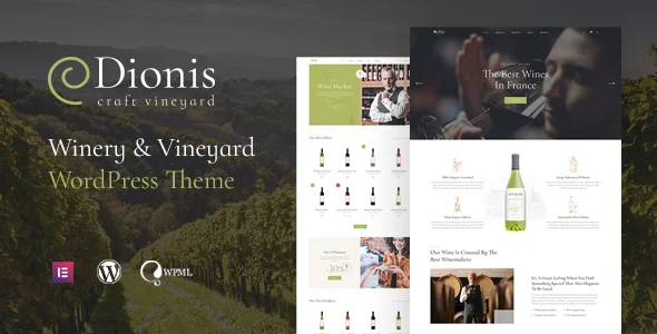 Dionis - Winery & Vineyard WordPress Theme WordPress theme homepage layout for a elementor food business website