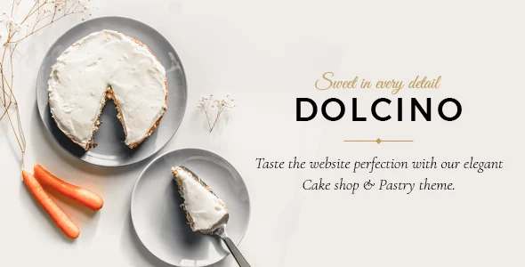 Dolcino - Pastry and Cake Shop WordPress Theme WordPress theme homepage layout for a bakery food business website