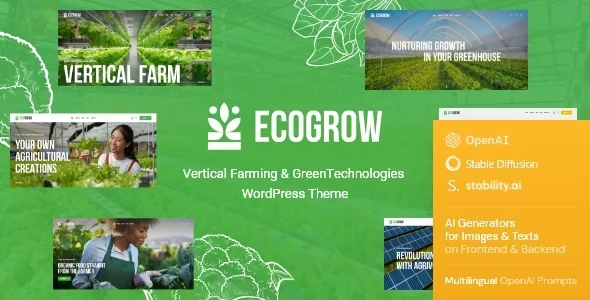 EcoGrow - Green Farming & Agriculture WordPress Theme WordPress theme homepage layout for a agriculture food business website