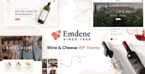 Emdene - Wine & Cheese WordPress Theme WordPress theme homepage layout for a bar food business website