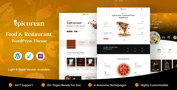 Epicurean - Food & Restaurant Elementor WordPress Theme WordPress theme homepage layout for a ai food business website
