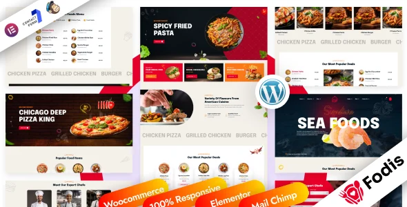 Fodis - Restaurant & Cafe WordPress Theme WordPress theme homepage layout for a bakery food business website