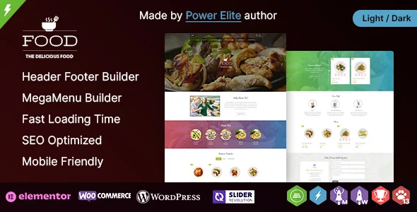 Food - A Delicious WordPress  Elementor Theme WordPress theme homepage layout for a delicious food business website