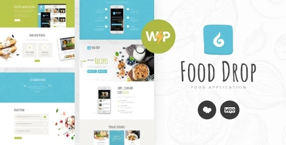 Food Drop | Meal Ordering & Delivery Mobile App WordPress Theme WordPress theme homepage layout for a app food business website