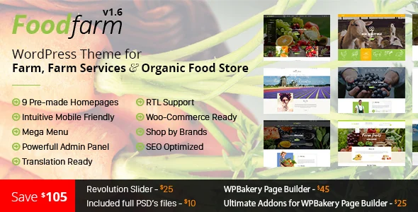 FoodFarm – WordPress Theme for Farm, Farm Services and Organic Food Store WordPress theme homepage layout for a bakery cafe food business website