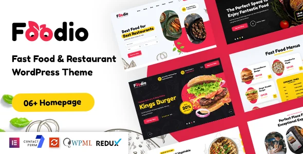 Foodio - Fast Food Restaurant WordPress Theme WordPress theme homepage layout for a bakery food business website