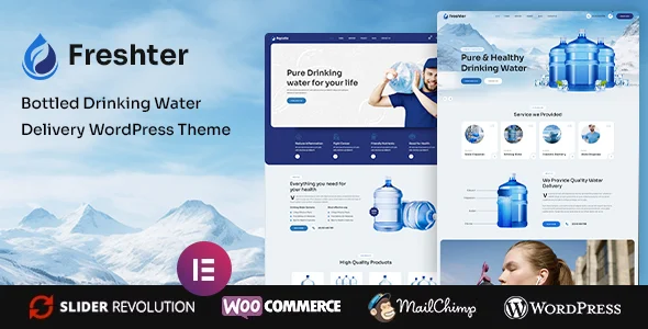 Freshter - Bottled Drinking Water Delivery WordPress Theme WordPress theme homepage layout for a aqua food business website