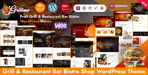 Grillino - Grill, Bar & Restaurant Shop WordPress Theme WordPress theme homepage layout for a barbecue food business website