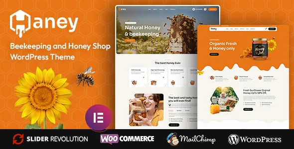 Haney - Beekeeping and Honey Shop Theme WordPress theme homepage layout for a bee food business website