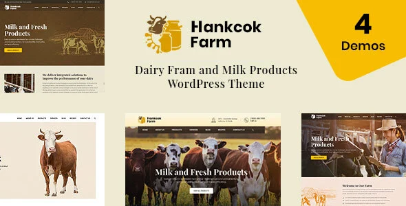 Hankcok - Dairy Farm WordPress Theme WordPress theme homepage layout for a agriculture food business website