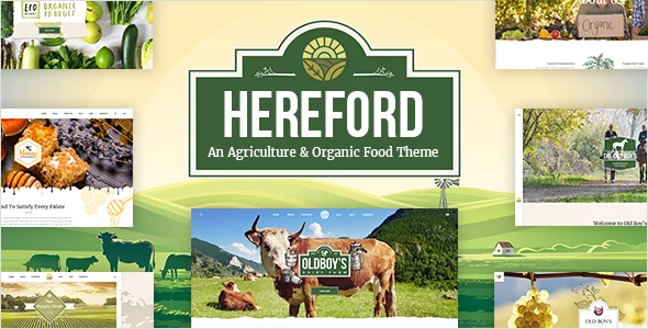 Hereford - Agriculture and Organic Food WordPress Theme WordPress theme homepage layout for a agriculture food business website