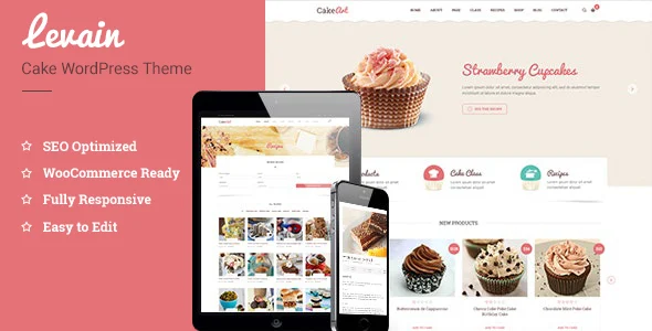 Levain - Cake WordPress Theme WordPress theme homepage layout for a bakeries food business website