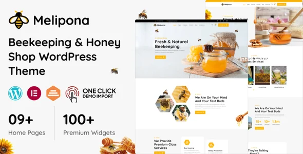 Melipona - Beekeeping and Honey Shop WordPress Theme WordPress theme homepage layout for a bee food business website