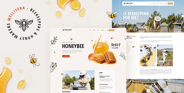 Mellifera - Beekeeping and Honey Shop WordPress Theme WordPress theme homepage layout for a bee food business website