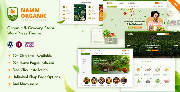 Namm - Grocery Shop WordPress Theme WordPress theme homepage layout for a ecommerce food business website