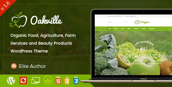 Oakville - Organic Food and Beauty Products WP Theme WordPress theme homepage layout for a agriculture food business website