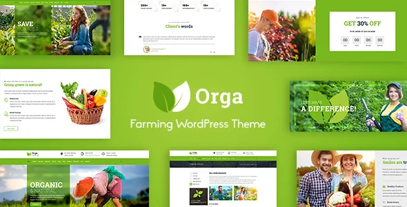 Orga - Organic Farm & Agriculture WordPress WordPress theme homepage layout for a agriculture wordpress food business website