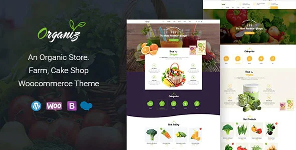 Organiz - An Organic Store WooCommerce Theme WordPress theme homepage layout for a cake shop food business website