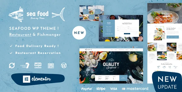 Pesce - Seafood Restaurant WordPress WordPress theme homepage layout for a asian food food business website