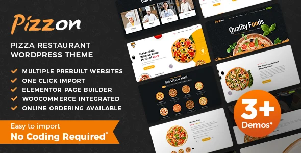 Pizzon | Pizza Restaurant WordPress Theme WordPress theme homepage layout for a bakery food business website