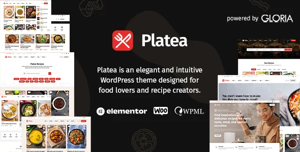 Platea - Recipe WordPress Theme WordPress theme homepage layout for a chef food business website