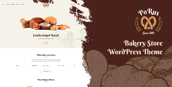 Porus - Bakery Store WordPress Theme WordPress theme homepage layout for a bakery food business website
