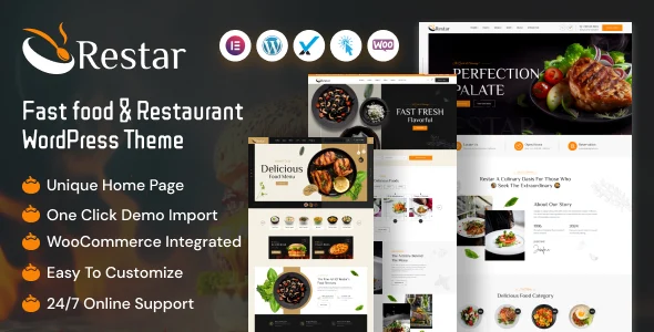 Restar - Fast Food & Restaurant WordPress Theme WordPress theme homepage layout for a bar food business website