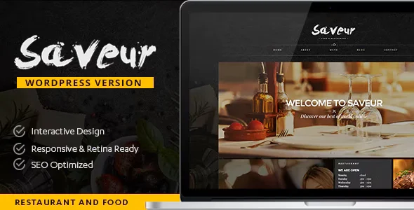 Saveur - Food & Restaurant WordPress WordPress theme homepage layout for a cafe food business website