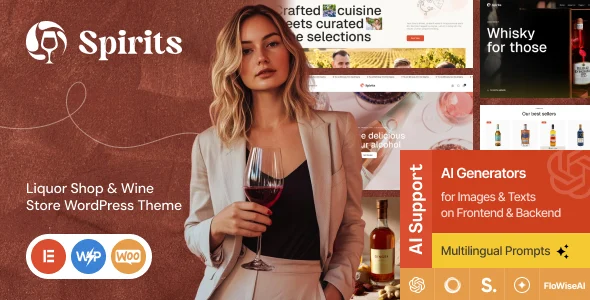 Spirits - Liquor Shop & Wine Store WordPress Theme WordPress theme homepage layout for a alcohol food business website