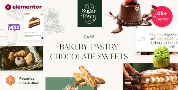 SugarTown - Bakery, Pastry Chocolate Sweets WordPress Theme WordPress theme homepage layout for a baker food business website
