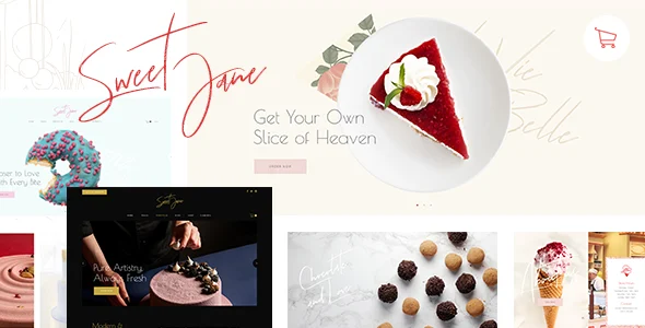 Sweet Jane - Delightful Cake Shop WordPress Theme WordPress theme homepage layout for a bakery food business website
