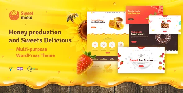 SweetMielo - Honey Production and Sweets Delicious WordPress Theme WordPress theme homepage layout for a beekeeping food business website