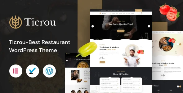 Ticrou - Restaurant WordPress Theme WordPress theme homepage layout for a bakery food business website
