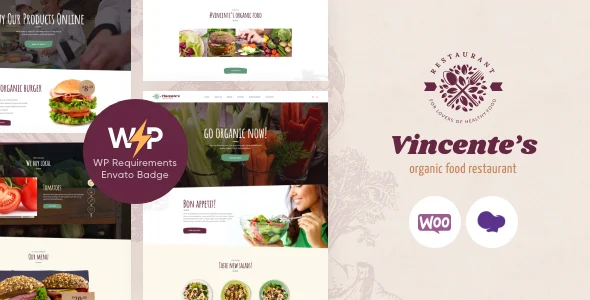 Vincente's | Cafe, Restaurant & Bistro WordPress Theme WordPress theme homepage layout for a booking food business website