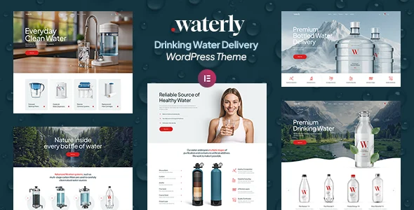 Waterly - Drinking Water Delivery WordPress Theme WordPress theme homepage layout for a aqua food business website