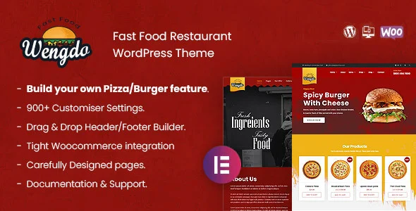 Wengdo - Fastfood WordPress Theme WordPress theme homepage layout for a burger food business website