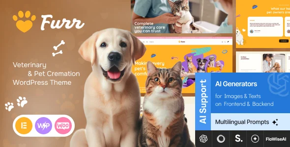 Furr - Veterinary & Pet Shop WordPress Theme WordPress theme homepage layout for a animal hospital retail website