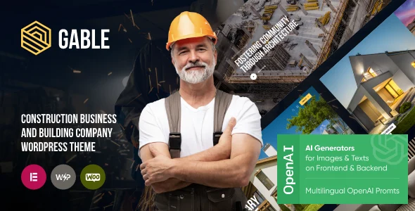 Gable - Building, Construction & Handyman WordPress Theme WordPress theme homepage layout for a architecture retail website