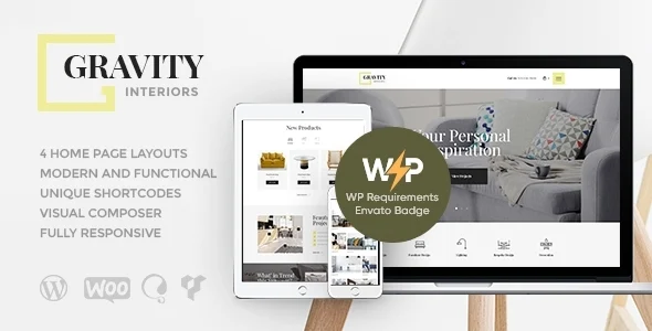 Gravity | Interior Design & Furniture Store WordPress Theme WordPress theme homepage layout for a agency retail website